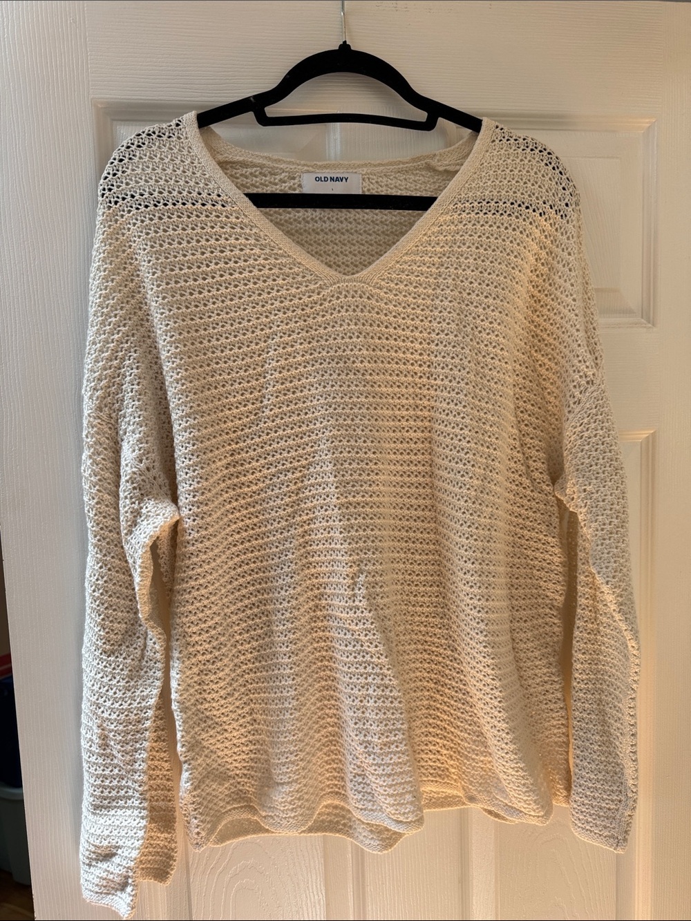 Old Navy Cream Open-Knit V-Neck Sweater